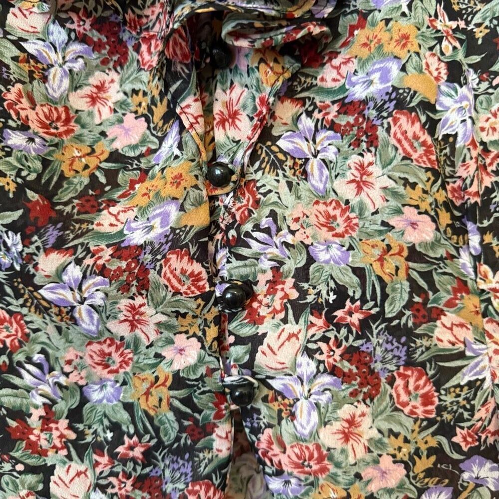 Vintage Try 1 Black Floral Ruffled Cropped Blouse Sz S Y2K, Feminine - Picture 4 of 12